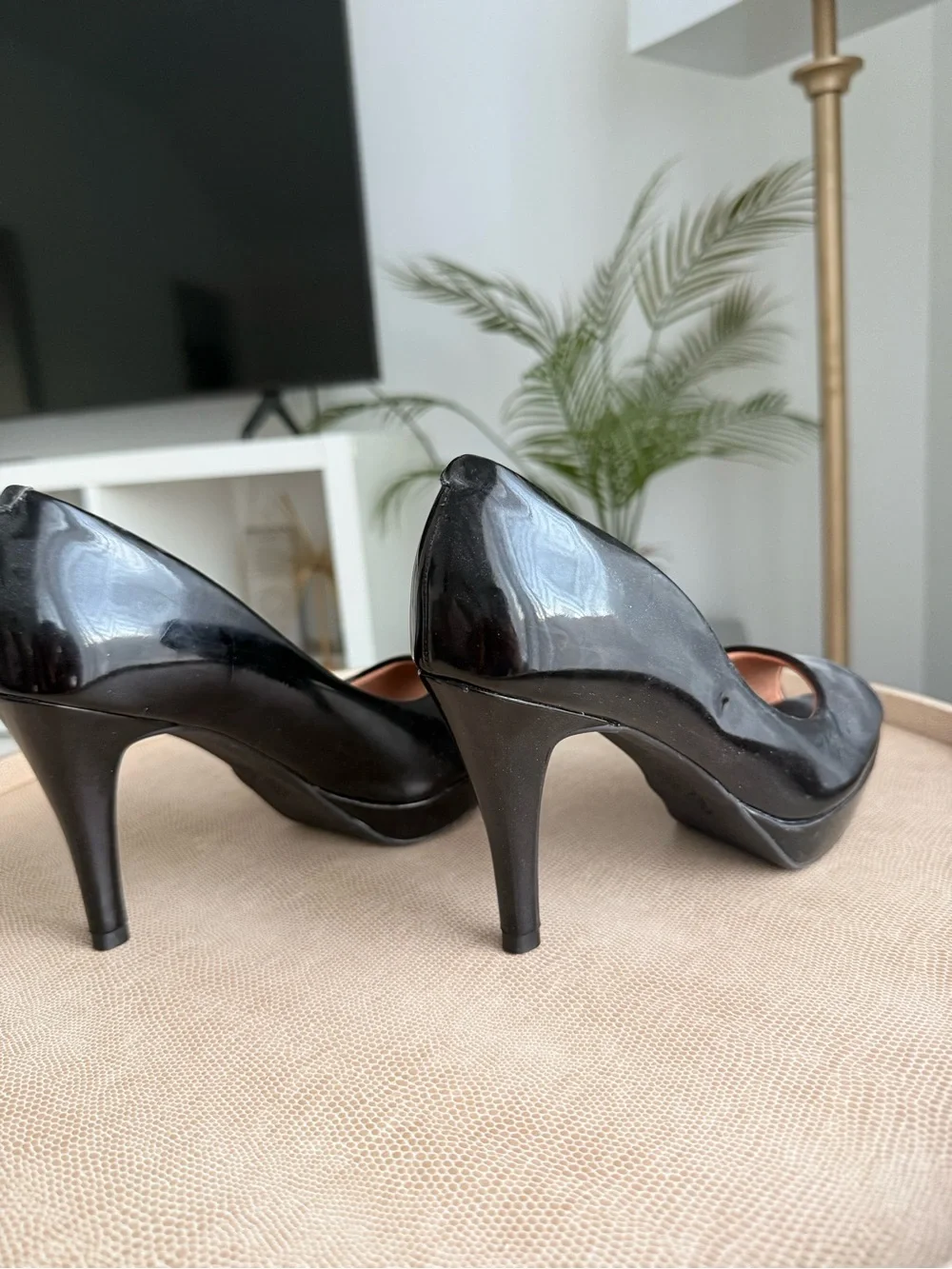 Women's Black Peep-Toe Platform High Heels